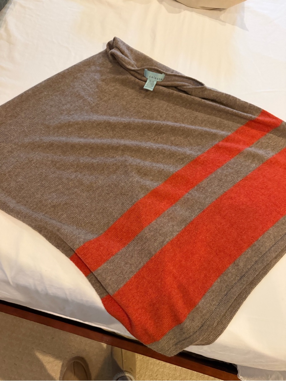 Wool/ cashmere blend convertible shawl/ scarf- brown w/ Orange Stripe